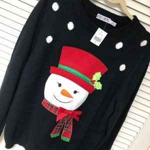 NWT Snowman Sweater XL Black Embellished Artsy Christmas Winter Retro Threads